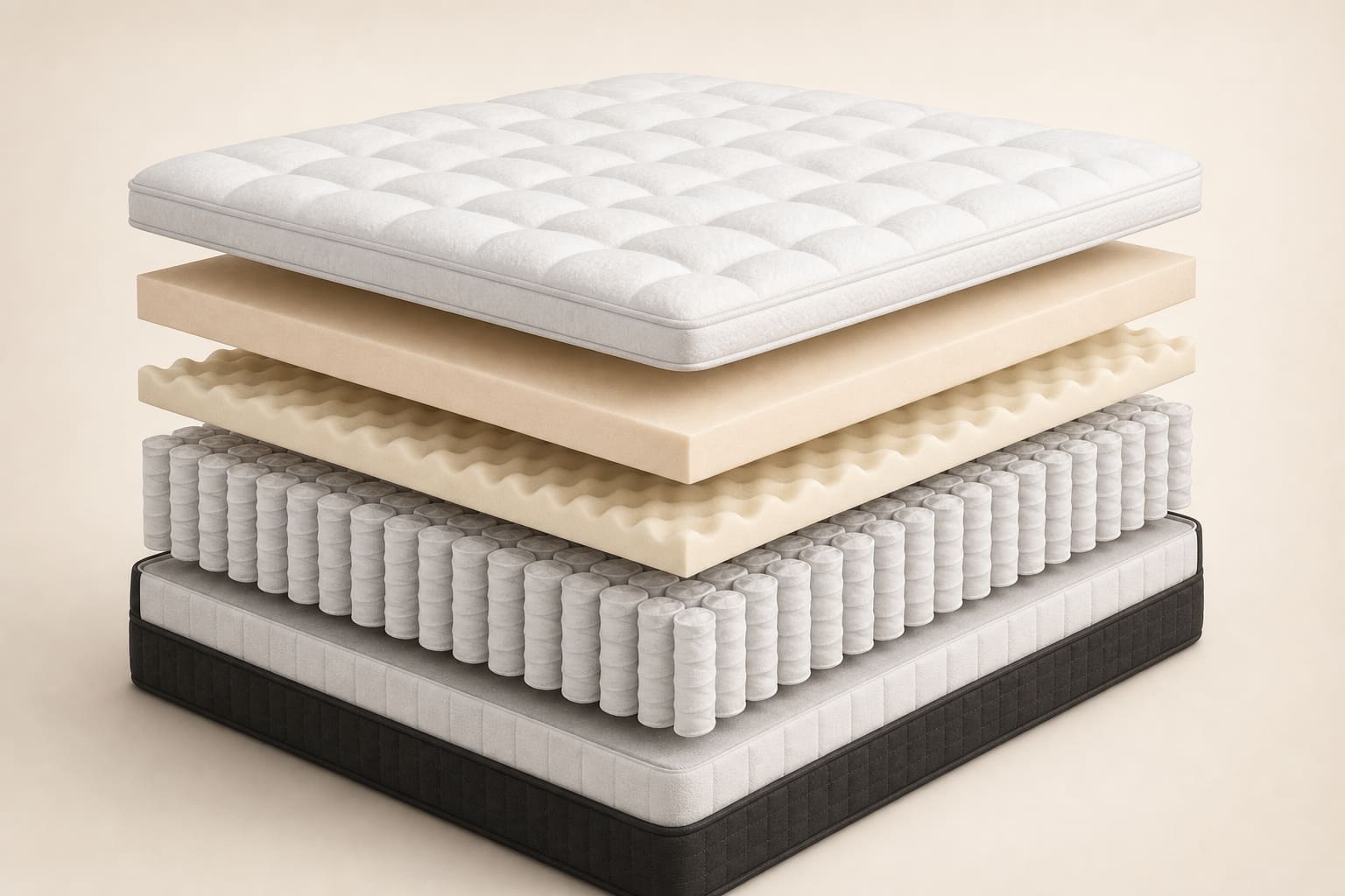 Sleep Therapy mattress construction: pillow top, reflex foam, wave foam and pocket springs